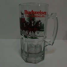Budweiser VTG 1991 Clydesdale Beer Mug Holiday Stein Winter Glass Collectible