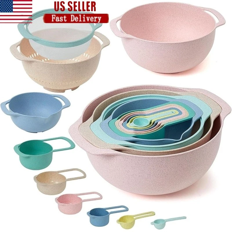 10 Piece Nesting Mixing Bowls Set BPA Free Dishwasher Safe Kitchen Utensils New