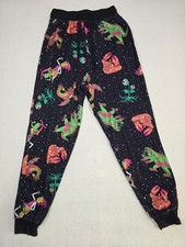 Rick Morty Mens Small Jogger Pajama Lounge Pants Alien Monster Print Black