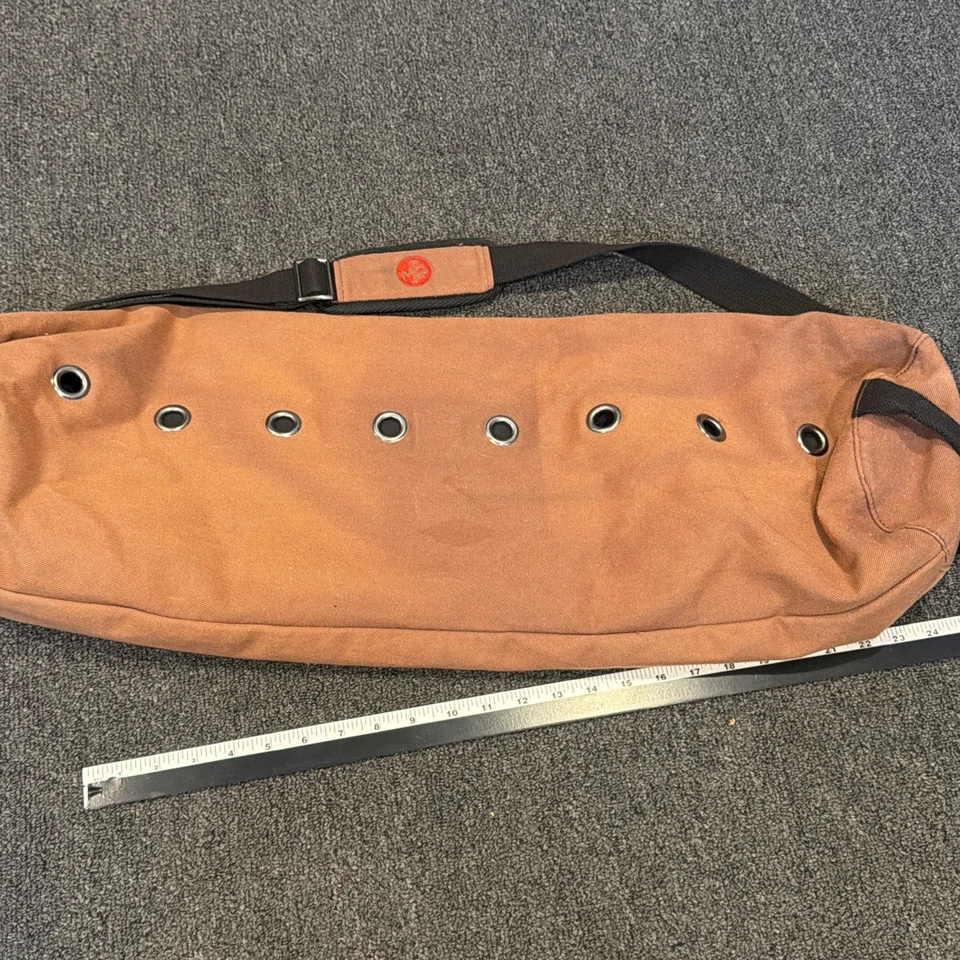 Manduka Yoga Mat Bag Carrier Ventilated Grommet Fabric Zip Shoulder Brown Sling - Image 3 of 4