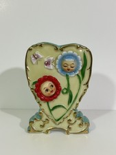 Rare Vintage Nippon Yoko Boeki Anthropomorphic Flower Face Wall Pocket Vase