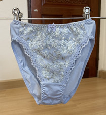Vintage Powder Blue Nylon Panties High Waist Sissy Bikini Silky Lace Brief Sz.5