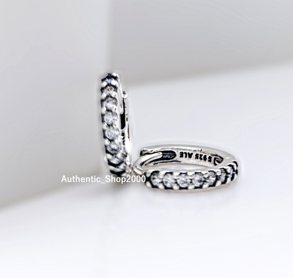 NEW 100% Authentic PANDORA 925 Silver Sparkling Huggie Hoop Earrings ...