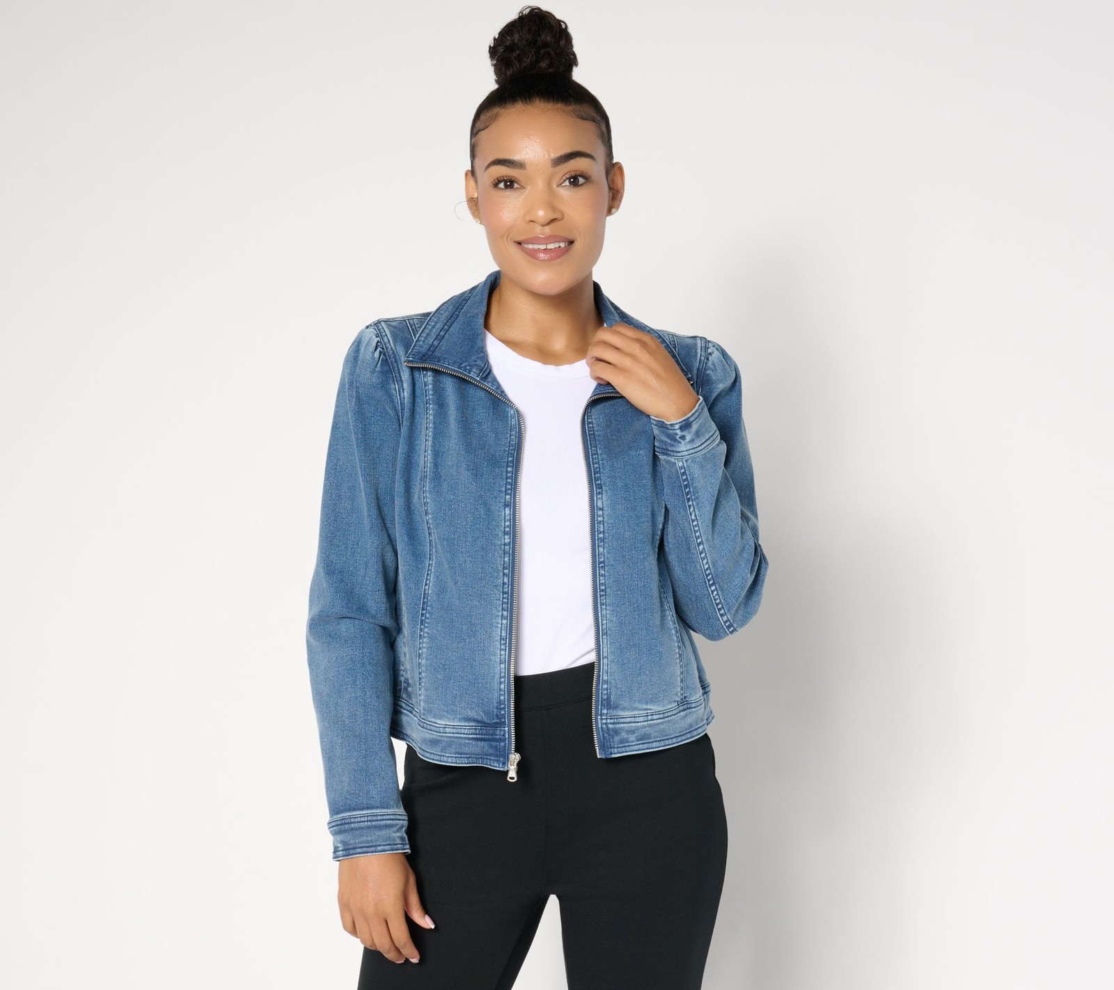 Isaac Mizrahi Live! Women's Jacket Sz XL True Denim Indigo Zip Front Blue