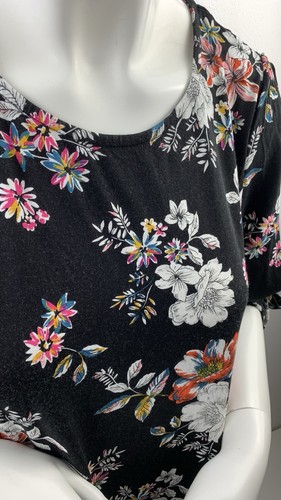 George Black With Flowers Slit Sleeves Top Size 14 - Picture 4 of 9