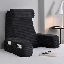 22" XL Back Pillow for Bed Sitting Up, Built-In Arms & Big Pockets, Reading Pill