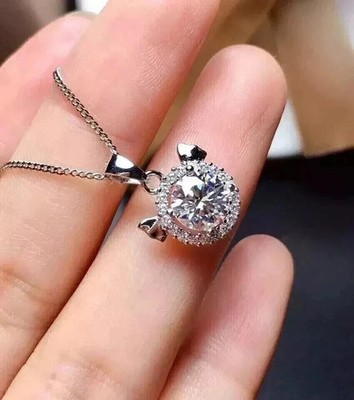 Damen-Kettenanhänger 2,1 kt Rundschliff Laborgefertigt Diamant 14 K Weißgold-Finish