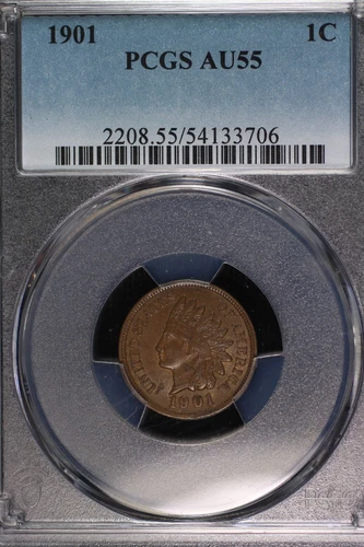 Indian Head Cent. 1901 PCGS AU55. Lot # 9064-476-706
