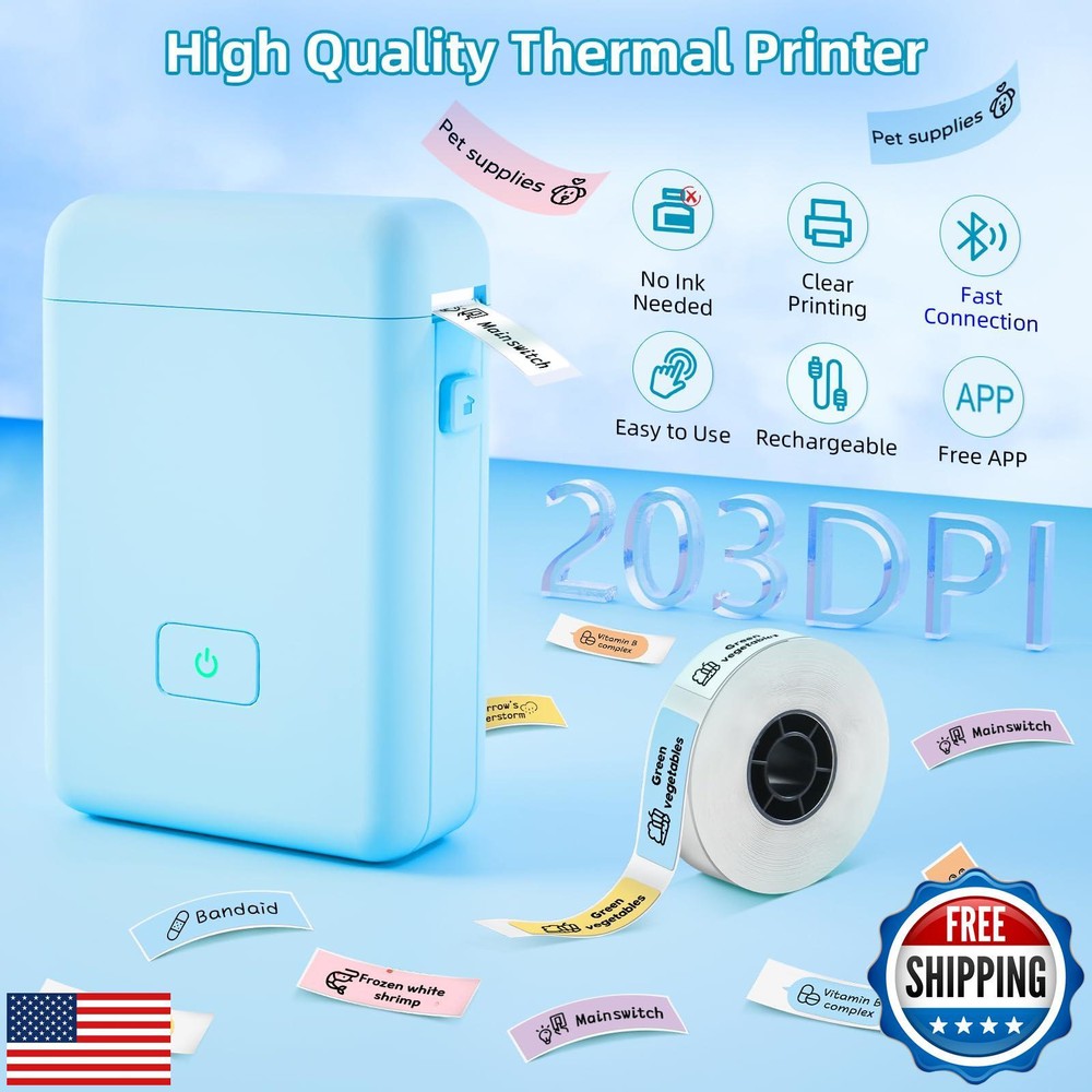 LFPERT HP2-S Bluetooth Label Maker Machine with Tape Portable Label Printer