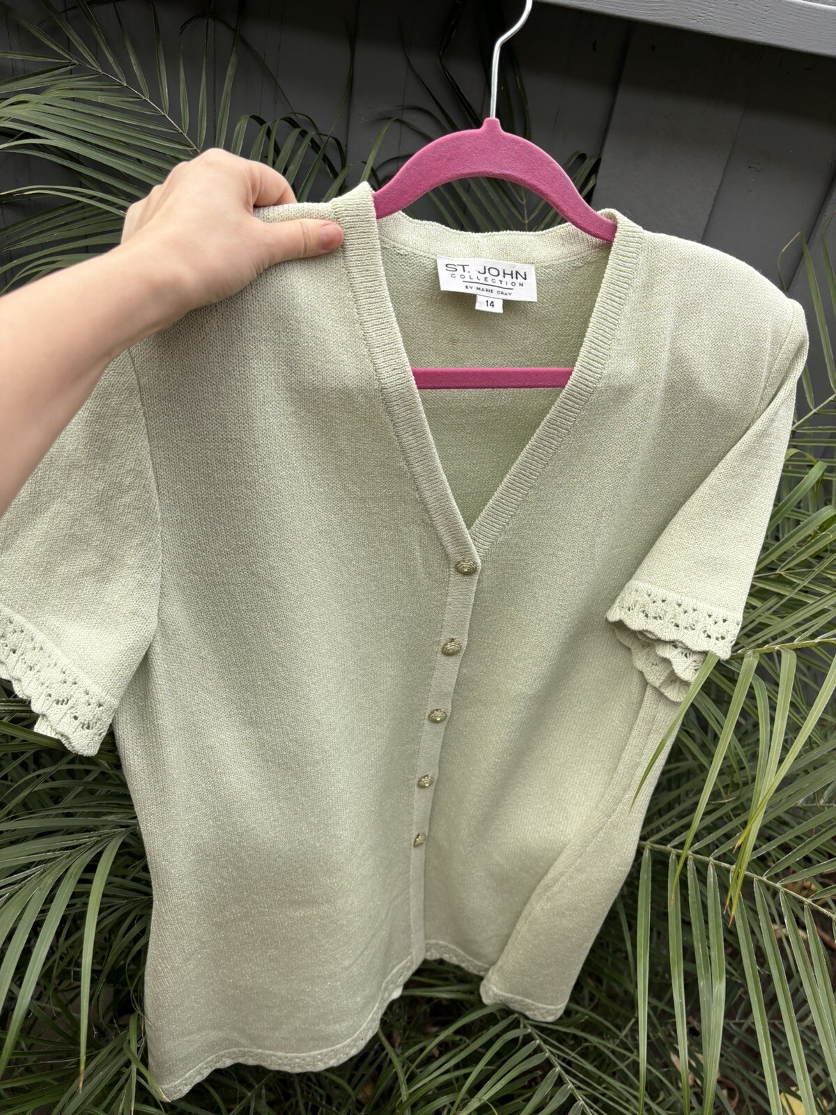 ST.JOHN  Collections Light Green Button Front Top… - image 10