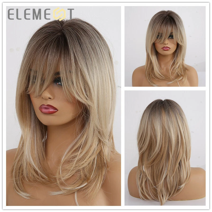 Medium blonde wig with bangs deals