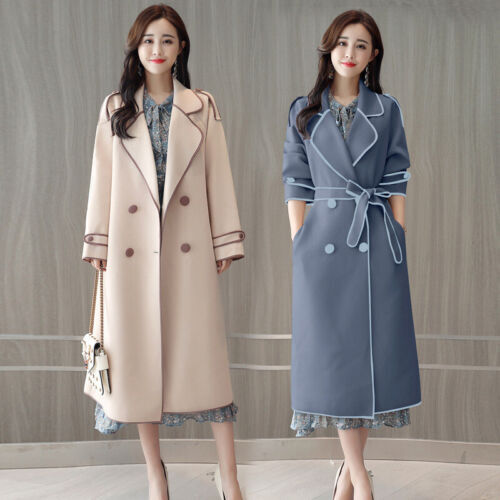 Women Woolen Blazer Coat Long Jacket Trench Coat Overcoat Slim Fit Elegant