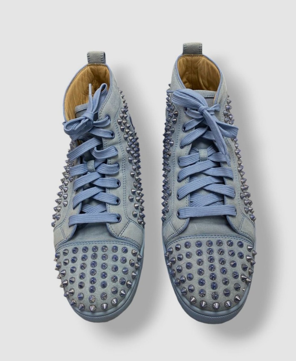 Christian Louboutin Men's Blue Suede Spiked High Top Sneakers