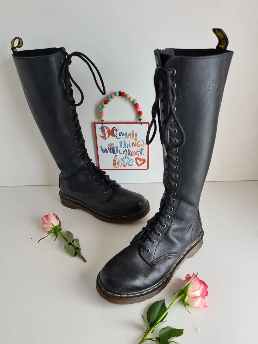 Dr Doc Martens 20 hole 1b60 tall knee high black zip boots rare UK 5 EU 38 US 7