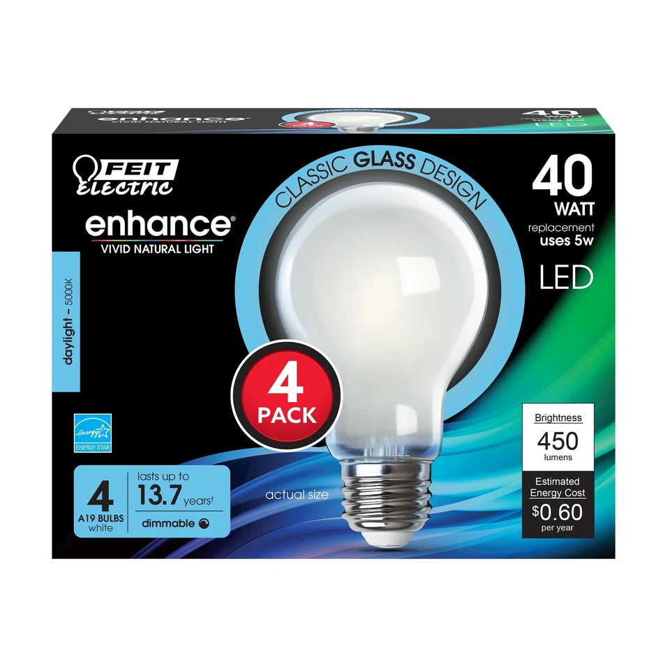Feit Electric A19 LED Filament Light Bulbs, 40W Equivalent, Dimmable, E26 Sta... - Image 2 of 4