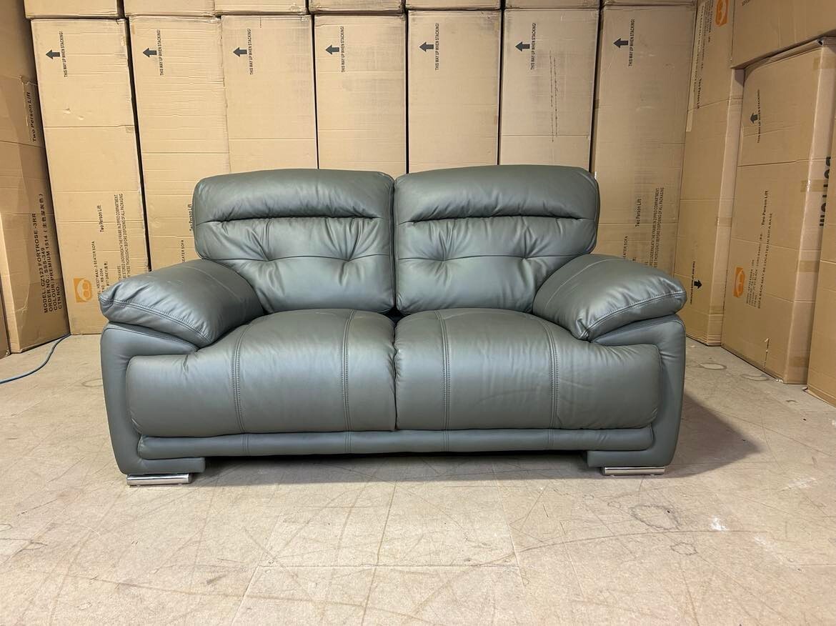 EXDISPLAY Models 2 x 2 Seater Genuine Leather Sofas in Heritage Grey