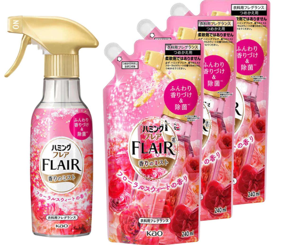 KAO Japan FLAIR FRAGRANCE Fabric Mist – 1 Bottle + 3 Refills (Set