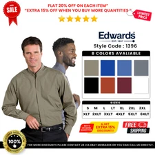 Edwards Garments 1396 Men's Performance Long Sleeve Banded Collar Tall Shirt