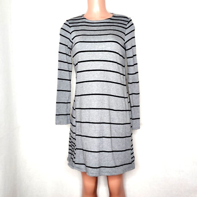 J. Jill Gray Black Striped Dress Size XS Long Sleeve French Terry