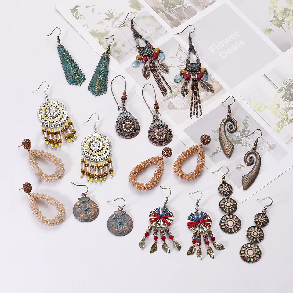 Mixed 30 Pairs Lot Bohemian Alloy Feather Pearl Nylon Earring Randomly Wholesale - Image 4 of 4