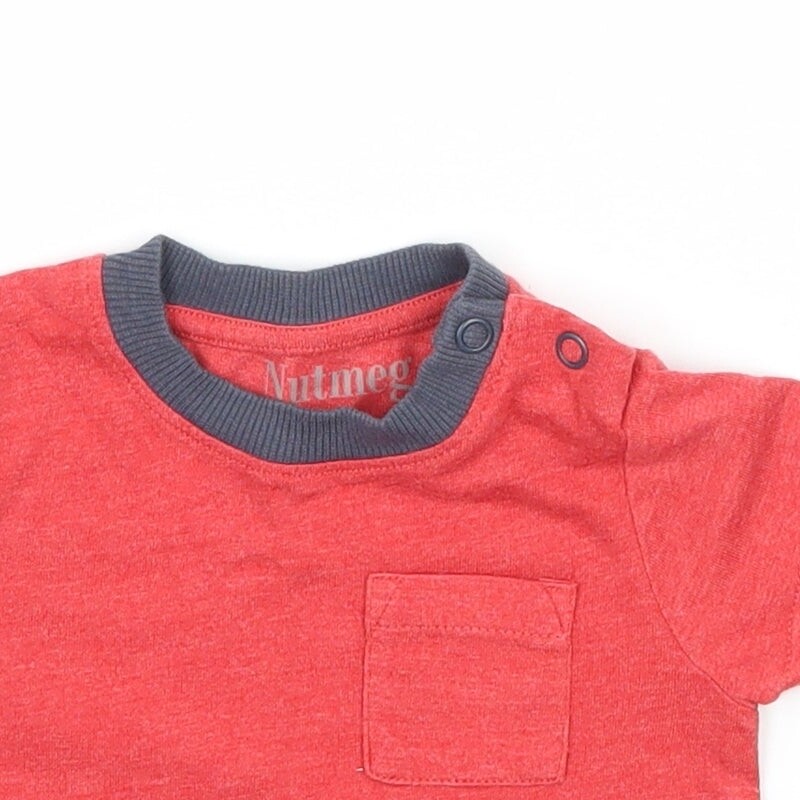Nutmeg Boys Red Cotton Blend T-Shirt Size 3-6 Months Roll Neck Pullover image 4