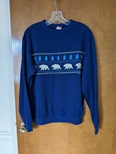 VTG 1985 80s Western Shirt Line Blue Sweatshirt XL Polar Bears Winter Trees