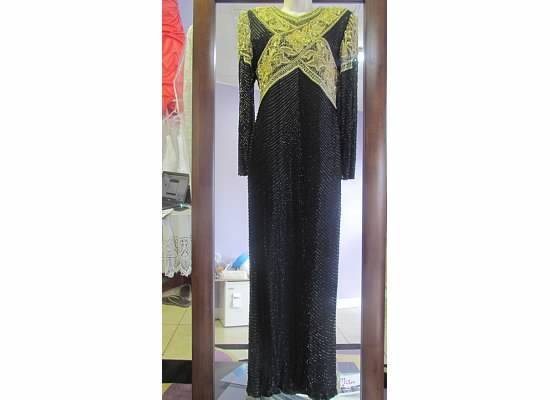 green emerald velvet dress Ottoman Islamic Black Gold Embellished A Line Hijab Henna Party Gown main image 1