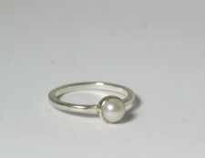 Vintage 925 Sterling Silver  Pearl Modernist Pearl Ring Size 7.75
