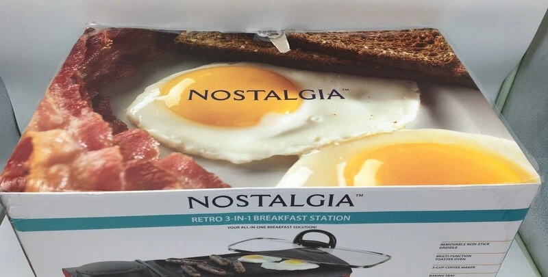 NOSTALGIA RETRO 3-IN-1 BREAKFAST STATION TOASTER GRIDDLE EGG COOKER COMBO