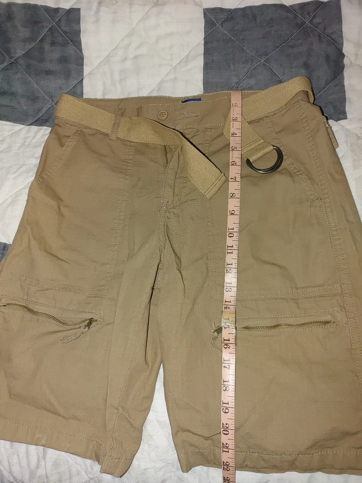 Pantalones Cortos Carga ROUTE 66 Hombre Talla 30 Caqui Marrón 100% Algodón con Cinturón Anillo D Foto 3 de 4