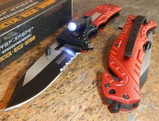 TAC FORCE Fire Fighter Red Spring Assisted Serrated Pocket Knife with LED NEW!!