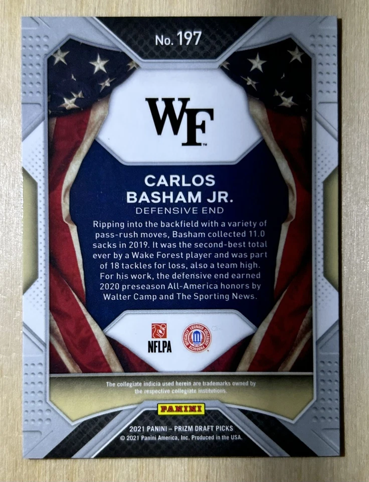 2021 Panini Prizm Draft Picks All-Americans Carlos Basham Jr. Rookie Card #197 - Image 2 of 2