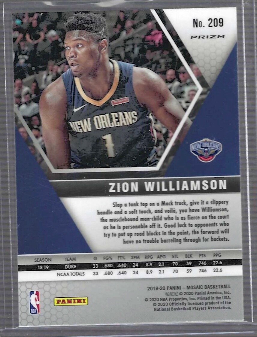 ZION WILLIAMSON 2019-20 PANINI MOSAIC ORANGE REACTIVE PRIZM ROOKIE