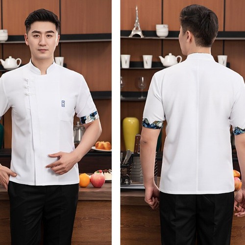 Unisex Adult Chef Uniform Linen Blend Short Sleeve Jacket Cooking Coat Work Top - Picture 16 of 28