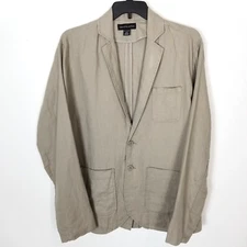 Saks Fifth Avenue Men 100% Linen Blazer Jacket Size XL Beige Pockets