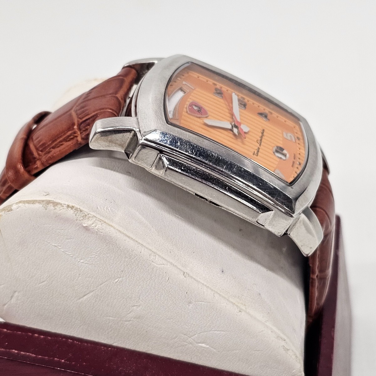 MSRP $1530 Tonino Lamborghini Day/Date Orange Face Watch w/ Auth