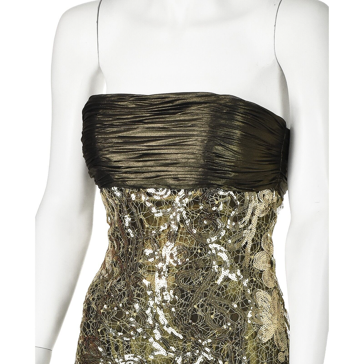 LORENA SARBU Bronze & Gold Sequined Strapless Cocktail Runway Dress SIZE 0  XS