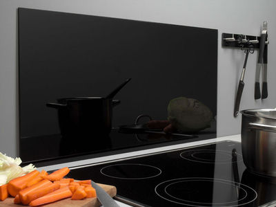 Spritzschutz Glas 40 x 80cm schwarz Glasrückwand Küche Herd Wand Metallrückwand