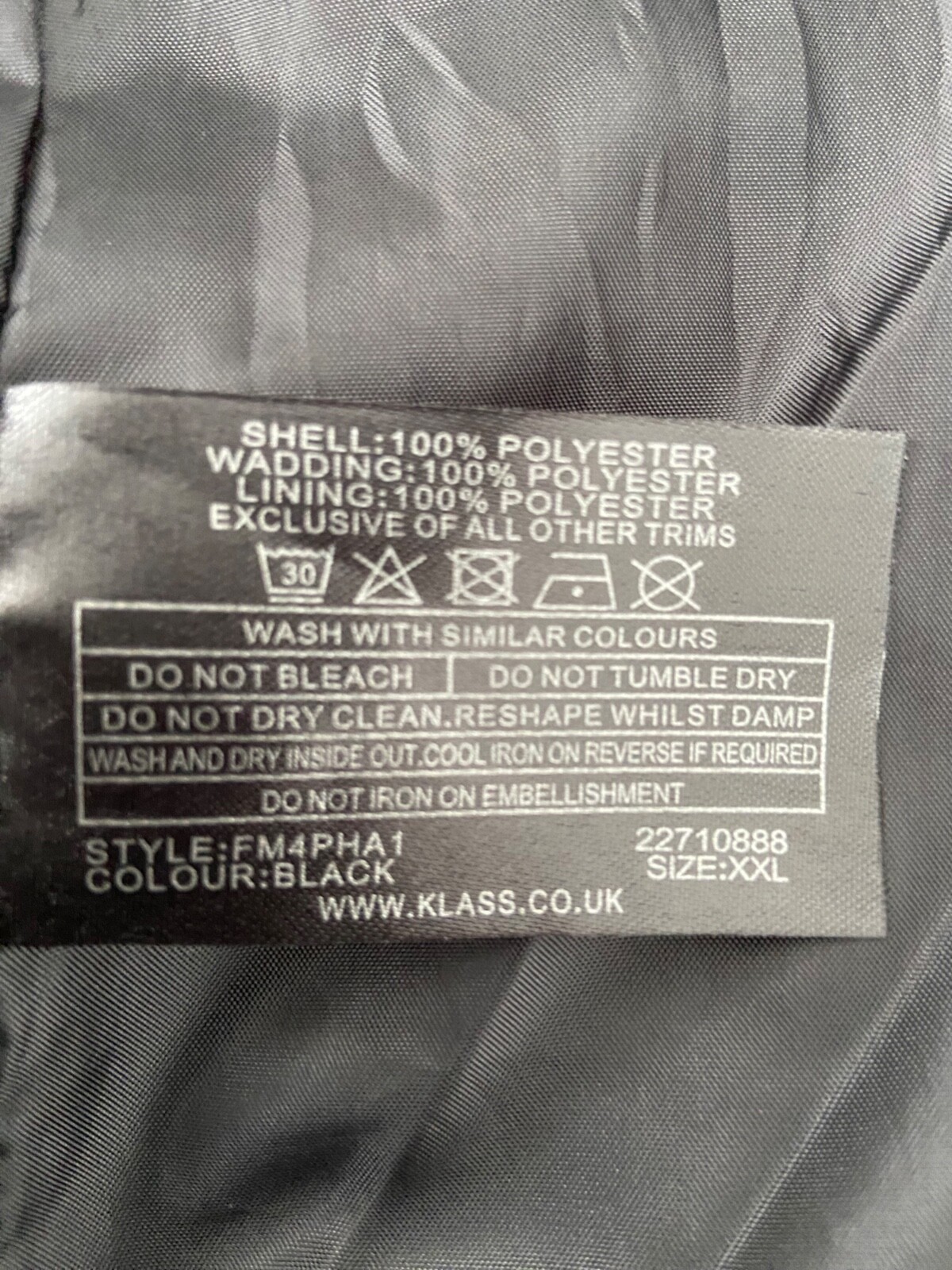 Klass Ladies Black Padded Long Hooded Winter Coat Size = XXL (2022