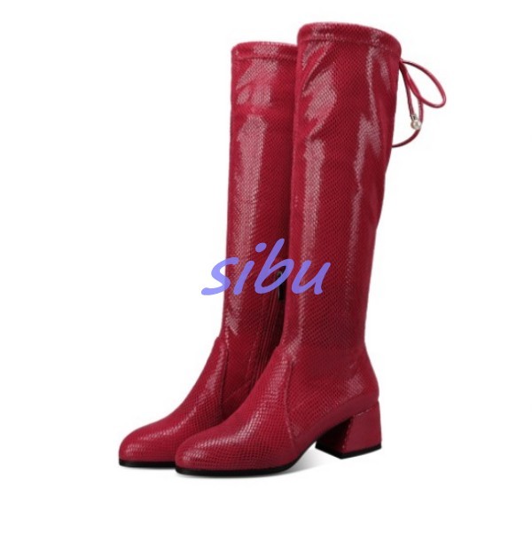 donna scarpe Knee High stivali Real Leather Side Zip Block Low Heel British Warm donna scarpe Knee High stivali Real Leather Side Zip Block Low Heel British Warm