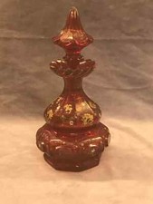 BIEDERMEIER BOTTLE - BOTTLE - CUT RUBY GLASS - HAND PAINTED