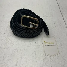 Jasgood Black Skinny Leather Braided Weave Belt Gold Buckle 51” Women’s XXL