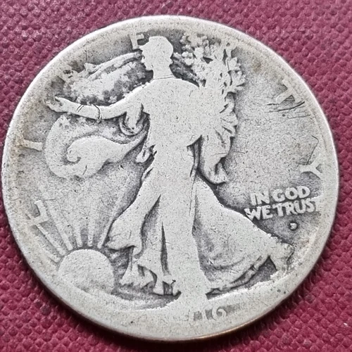 1916 D Walking Liberty Half Dollar 50c Circulated #89393