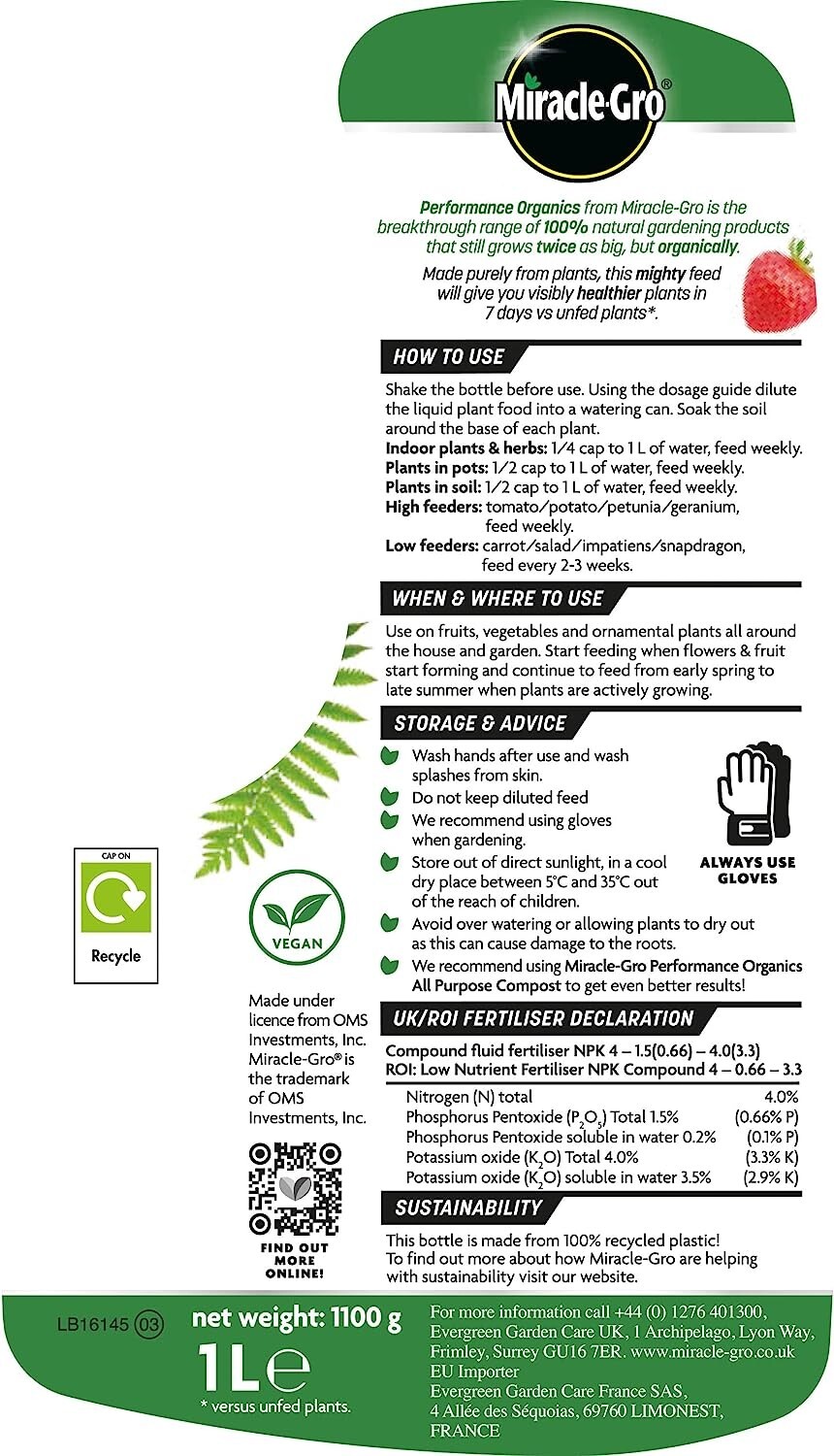 Miracle Gro Organic All Purpose Plant Food Grow Concentrated Fertiliser