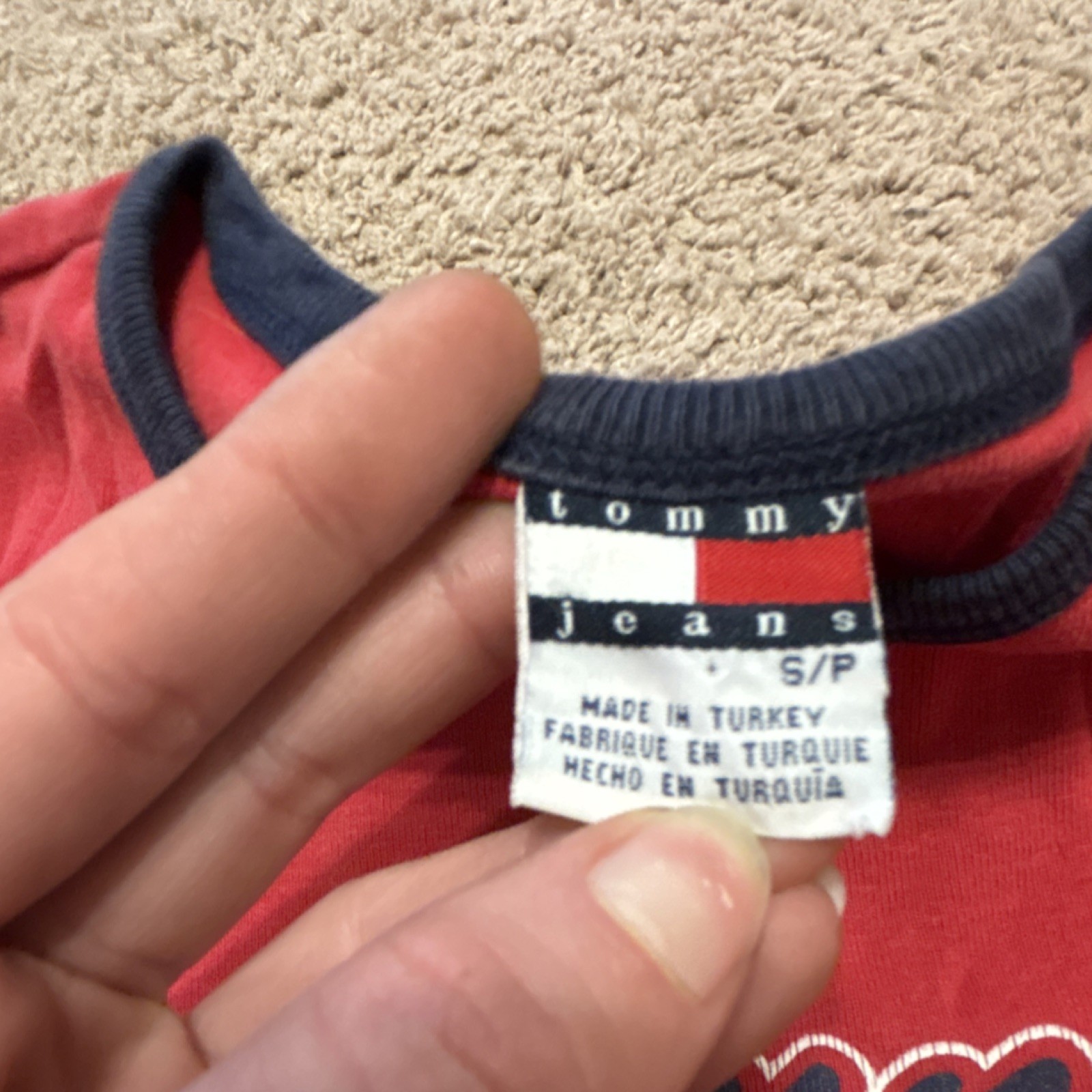 Tommy Jeans Girls Red V Neck Short Sleeve T-Shirt Size S Logo Casual image 4