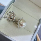 gorgeous 11-12mm south sea round white pearl stud earring 925s(T)