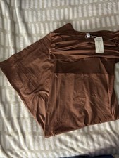 Yestto Women’s Body Con Dress, Off Shoulder, Brown w/ Mesh Panel, Size XL