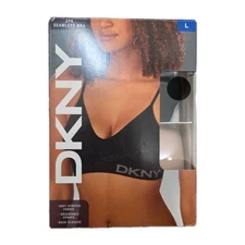 DKNY Women's 2-Pack Seamless Bra, Black / Sand, Size L