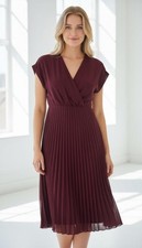 NEW LOOK SATIN FAUX WRAP PLEATED DRESS WOMEN'S SIZE 6 VGC  (B)