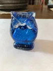 VTG Blue Art Glass Owl Figurine/paperweight Hand Blown Solid Glass  Murano Style